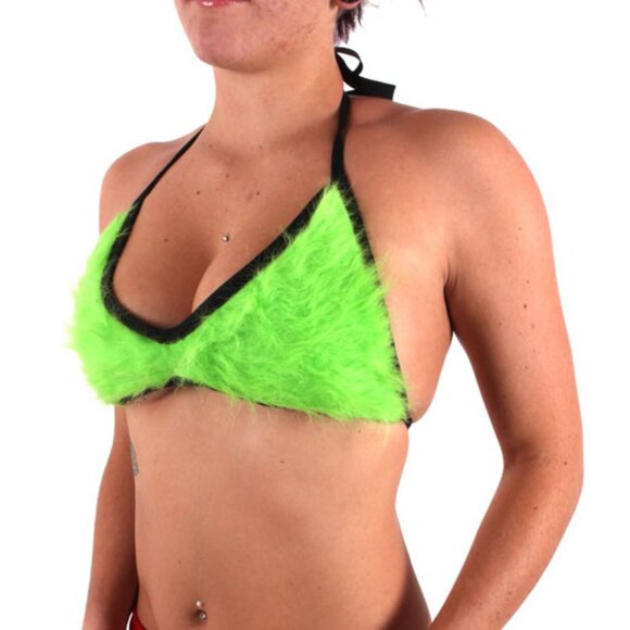 Hand Crafted Other - Furry Bra Top Neon Green Bikini Small Womens Cosplay Costume Cyber Goth Festival